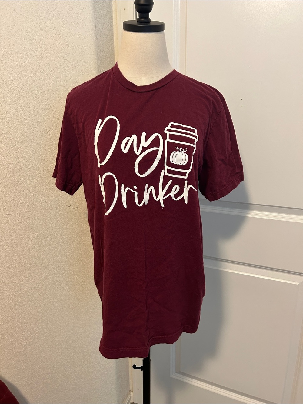 Fall/Pumpkin Spice Coffee Day Drinker Maroon Short Sleeve T-shirt Size Large